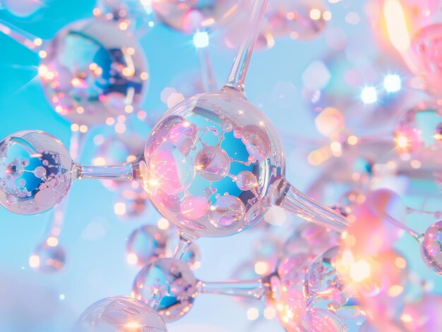 Un primer plano de una estructura molecular abstracta de un con esferas entrelazadas en patrones geométricos