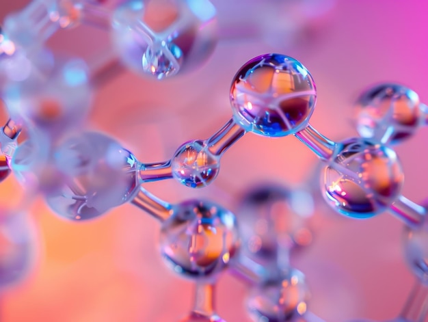 Un primer plano de una estructura molecular abstracta y futurista aislada de una IA con esferas similares al vidrio