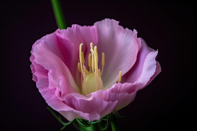 Primer plano de eustoma bloom con estambres y pistilos a la vista