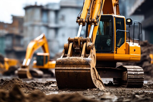 Primer plano de una excavadora de obra