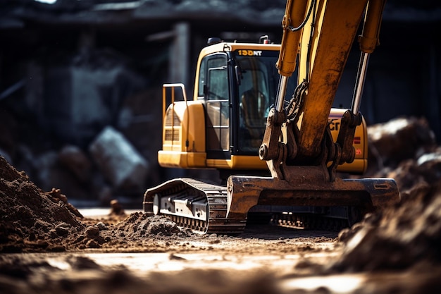 Primer plano de una excavadora de obra