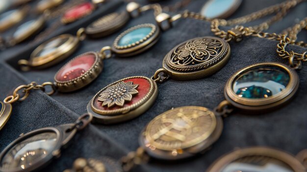 Foto un primer plano de una exhibición de cómodos medallones de diferentes estilos