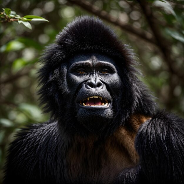 Primer plano de la expresión intensa de Siamang Cara gritando