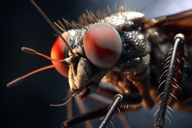 Un primer plano extremo de una mosca doméstica