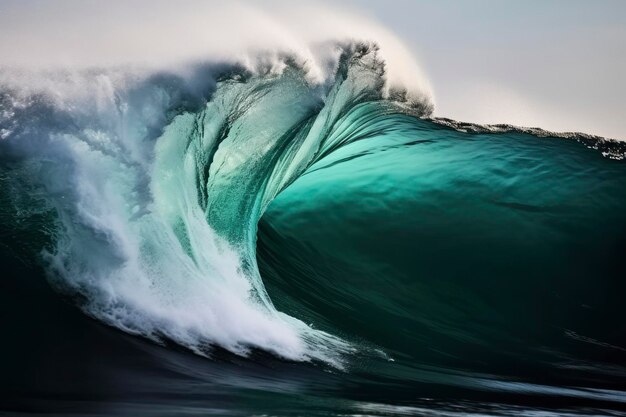 Un primer plano extremo de las olas esmeraldas del océano