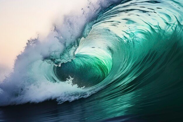 Un primer plano extremo de las olas esmeraldas del océano