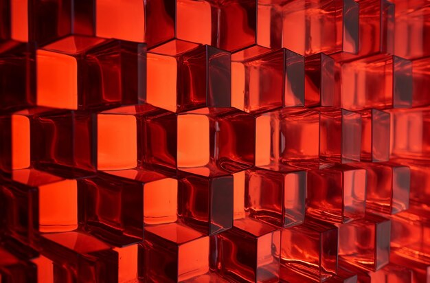 Primer plano de la fachada de los bloques de vidrio rojo