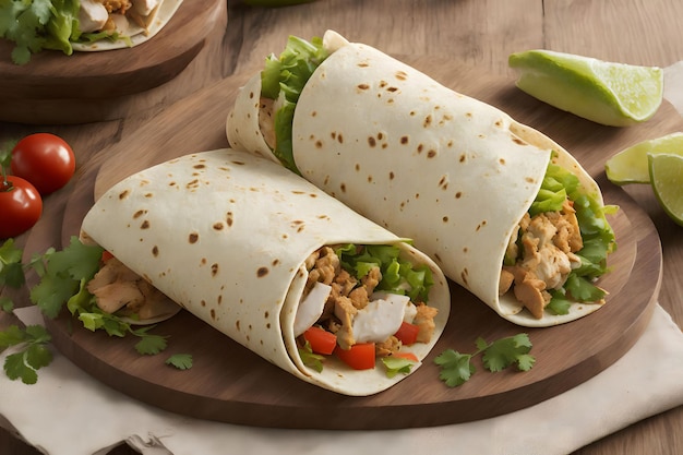 Primer plano de fajita de pollo mexicana wrap sandwich comida arte generativo de AI