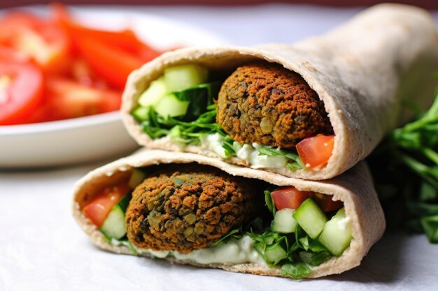 Foto primer plano de falafel dentro de un bolsillo de pita