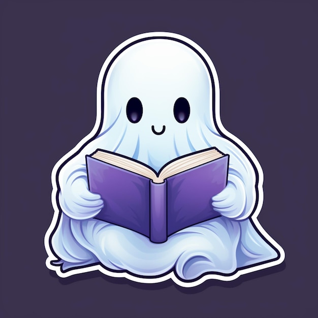 un primer plano de un fantasma leyendo un libro con una sonrisa en su rostro ai generativo