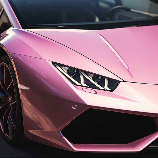 Primer plano de los faros rosados de un automóvil deportivo Concepto de lujo