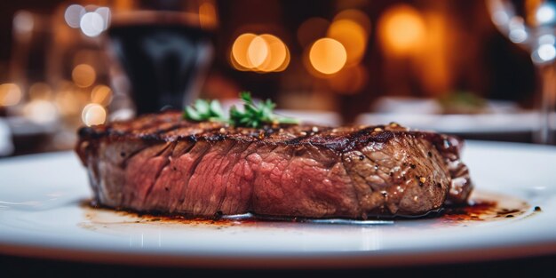 Foto un primer plano de un filete a la parrilla en un plato