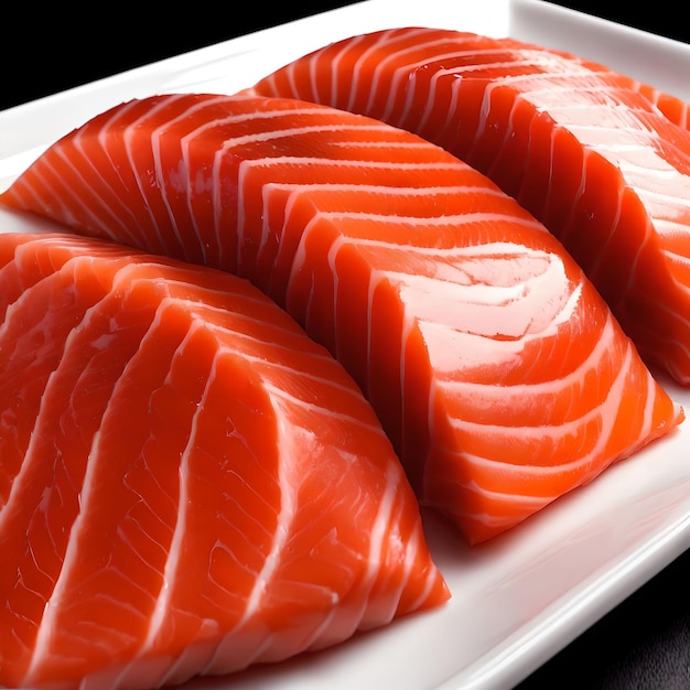 Primer plano de filete de sashimi de salmón con arte generativo de comida ligera suave de AI