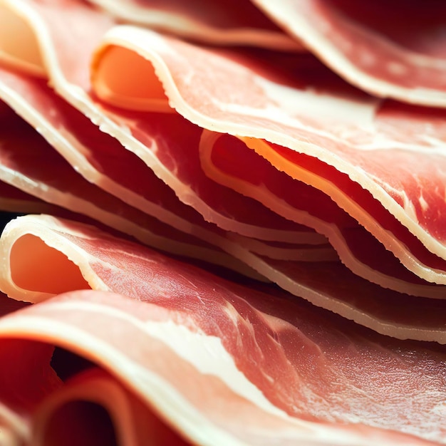 Primer plano de finas lonchas de prosciutto comida italiana