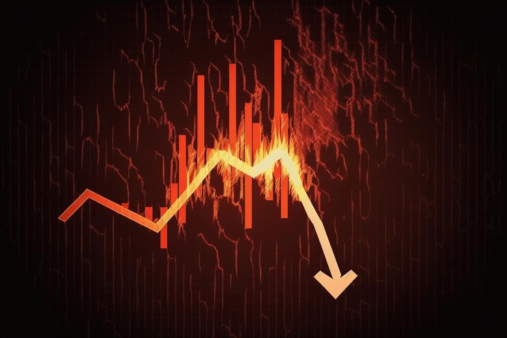 Primer plano de la flecha hacia abajo de gráficos graphened que apunta hacia arriba ai generativo
