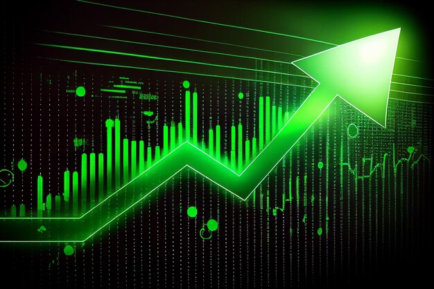 Foto primer plano de la flecha verde que apunta al gráfico ai generativo