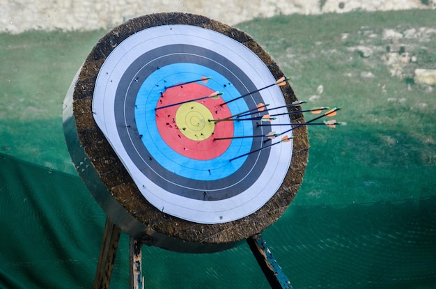 Primer plano de las flechas en el objetivo