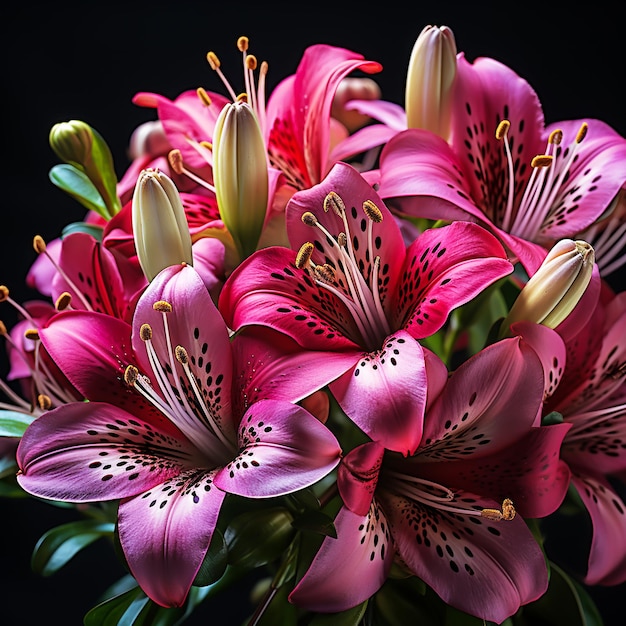 Foto primer plano de la flor de alstroemeria en un fondo oscuro generado por la ia