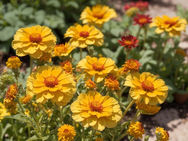 Primer plano de una flor amarilla de gaillardia en el jardín