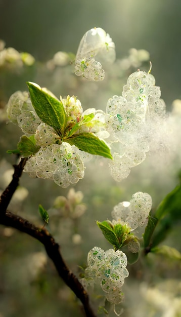 Primer plano de una flor en un árbol generativo ai