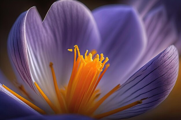 Primer plano de una flor de azafrán con sus delicados pétalos y colores vibrantes