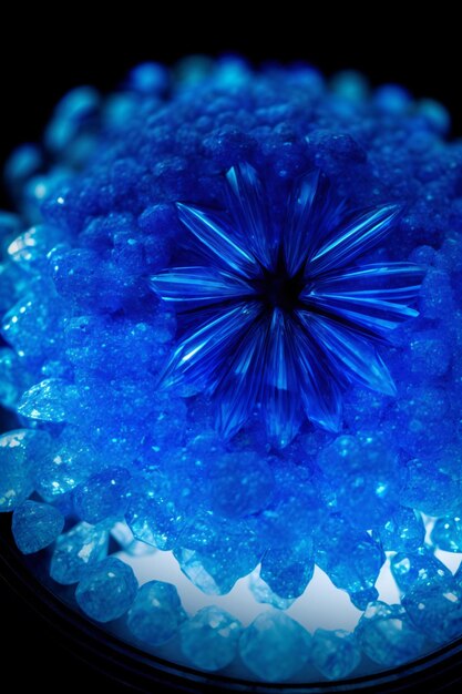 Foto un primer plano de una flor azul sobre un fondo negro