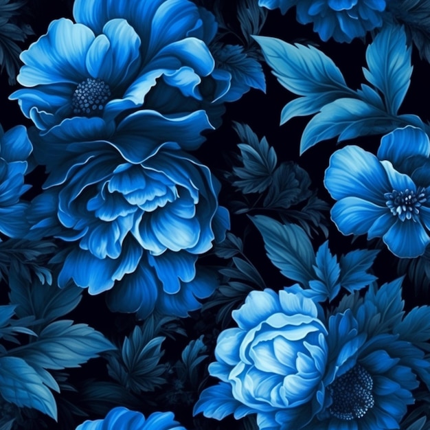 Un primer plano de una flor azul sobre un fondo negro