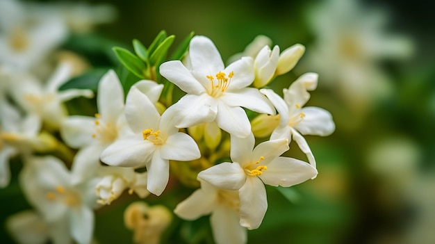 Un primer plano de una flor blanca con la palabra jazmín