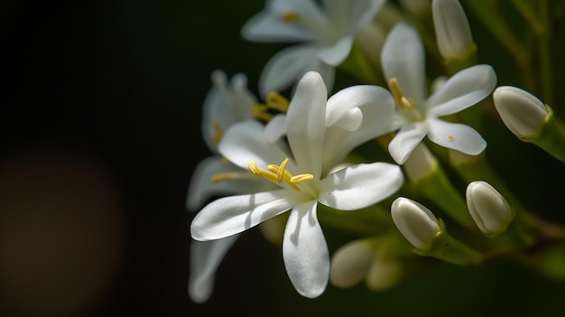Un primer plano de una flor blanca con la palabra jazmín