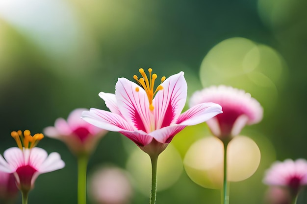 Un primer plano de una flor con un estambre amarillo