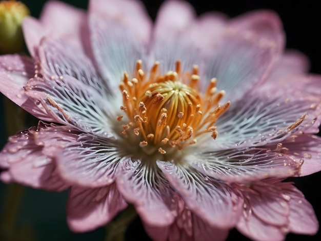 Primer plano de una flor con estambres intrincados