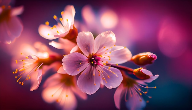 Primer plano de la flor de flor de cerezo de temporada de primavera sobre fondo bokeh Generativo ai