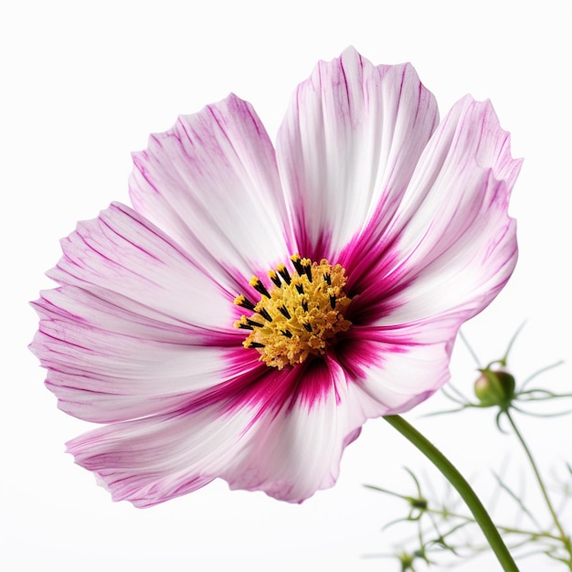 Un primer plano de una flor con un fondo blanco.