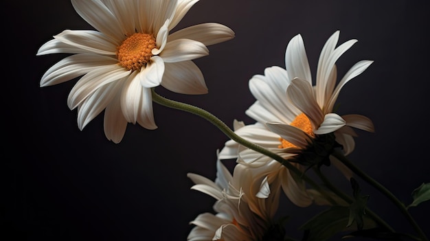 Un primer plano de una flor con un fondo negro