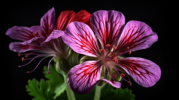 Un primer plano de una flor con un fondo oscuro