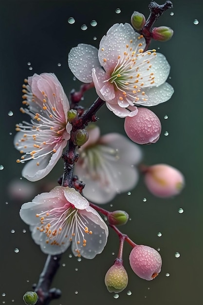 Primer plano de una flor con gotas de agua generativa ai