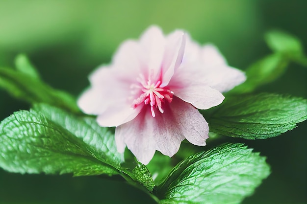 Primer plano de flor de hierba de menta floreciente