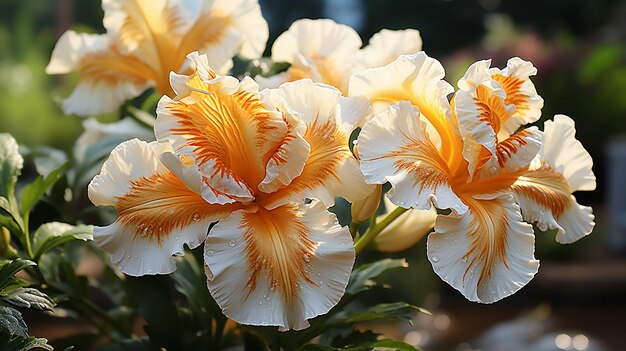 Un primer plano de una flor de iris amarilla y blanca