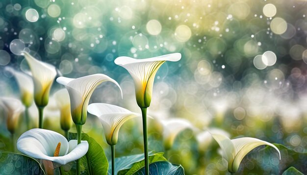 primer plano de la flor de lirio de calla con fondo bokeh Zantedeschia aethiopica