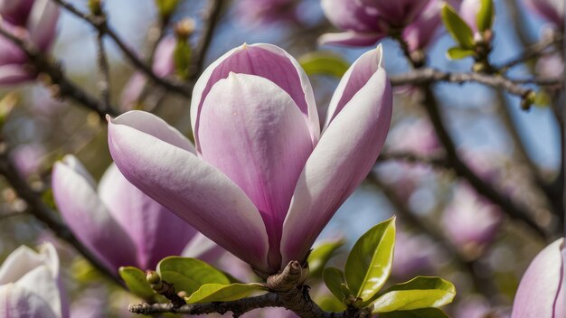 Un primer plano de una flor de magnolia en flor