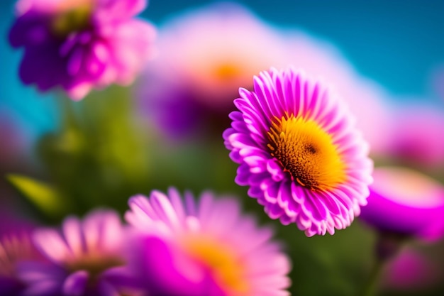 Un primer plano de una flor morada con un centro amarillo