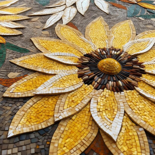 un primer plano de una flor de mosaico sobre una mesa ai generativa