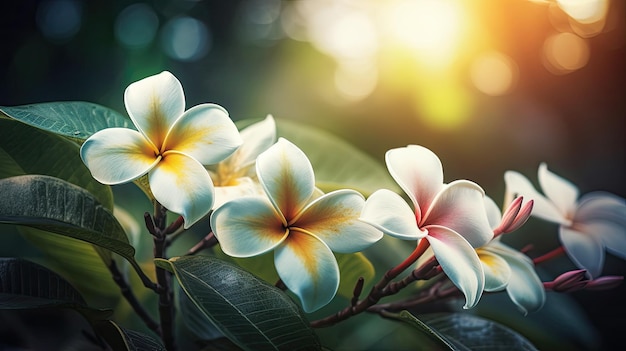 Un primer plano de una flor con la palabra frangipani