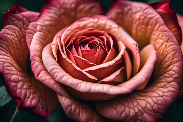 Un primer plano de una flor con un patrón rojo y rosa.