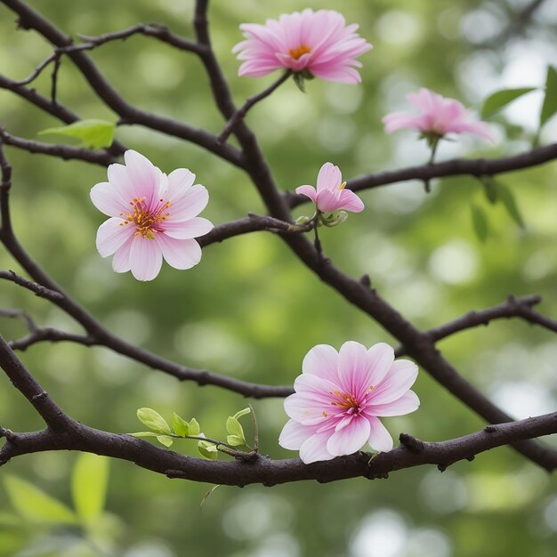 primer plano de una flor en una rama de árbol generada por IA