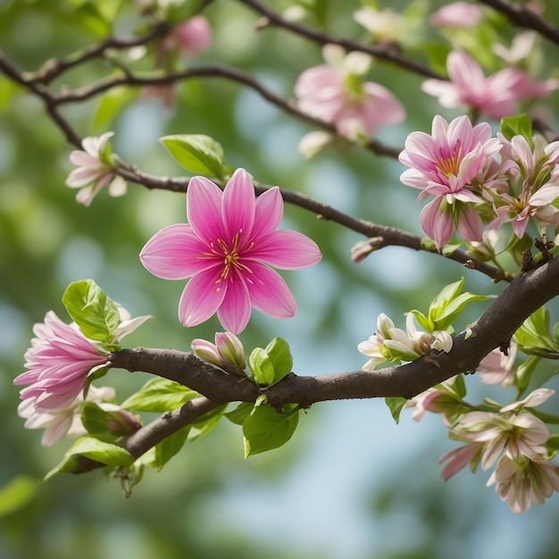 primer plano de una flor en una rama de árbol generada por IA