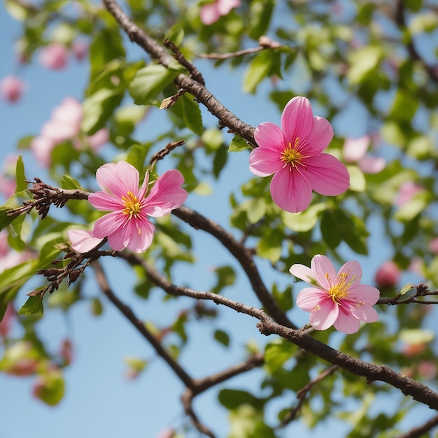 Foto primer plano de una flor en una rama de árbol generada por ia