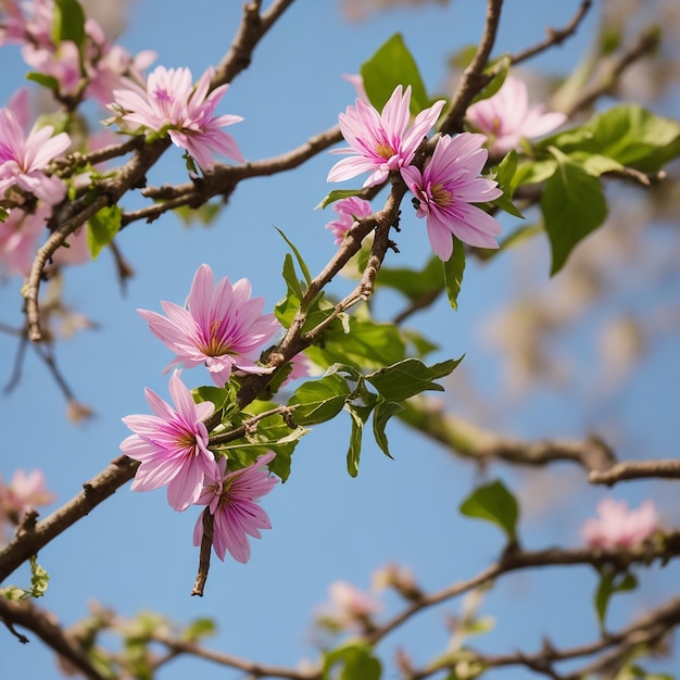 Foto primer plano de una flor en una rama de árbol generada por ia