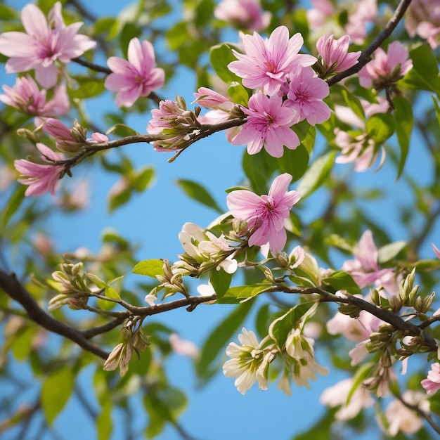 Foto primer plano de una flor en una rama de árbol generada por ia