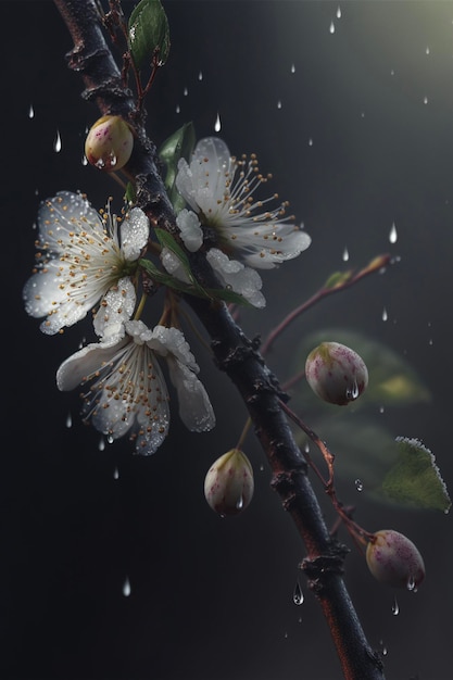 Primer plano de una flor en la rama de un árbol generativa ai